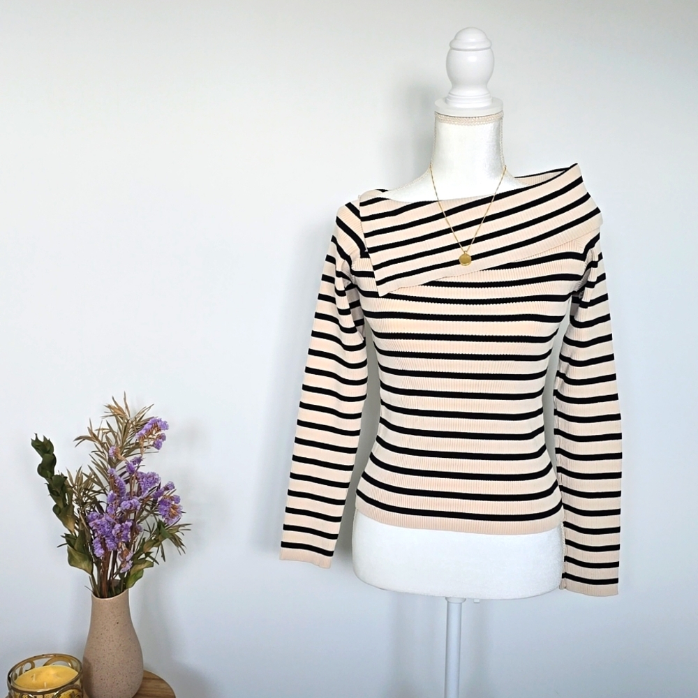 CHICWISH Folded Off-Shoulder Striped Knit Top